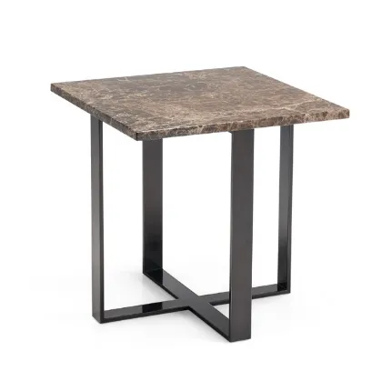 Tavolino con top in marmo Emperador dark lucido e base in metallo Heathrow di Rosini Night