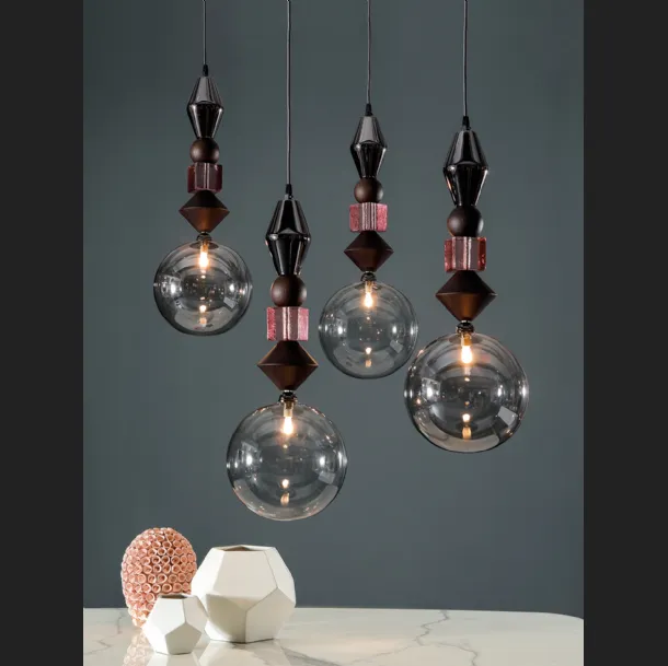 Lampada a sospensione Pandora Light in legno e vetro di Tonin Casa