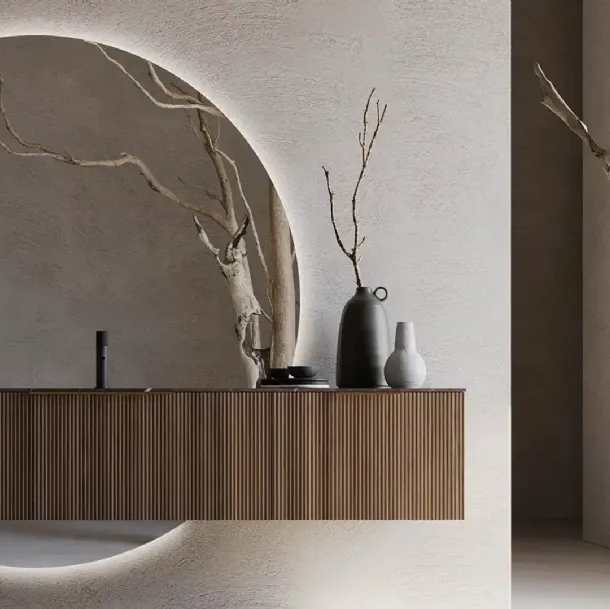 Mobile da Bagno sospeso in cannettato effetto legno Groove GR01 di Arteba