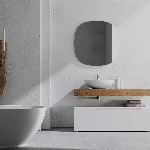 Mobile da bagno a terra in laccato bianco opaco con top in Rovere Rustech RT06 di Arteba