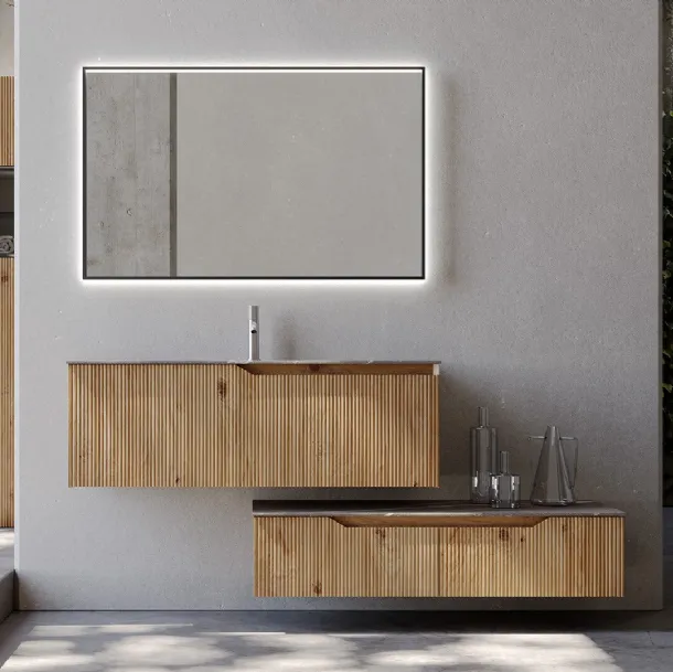 Mobile da Bagno sospeso Rustech RT24 in Rovere cannettato rustico naturale di Arteba