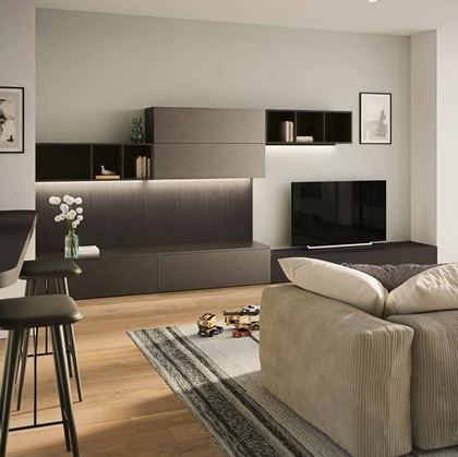 Parete Attrezzata Living MK12-02 in laccato e legno di Gentili Cucine