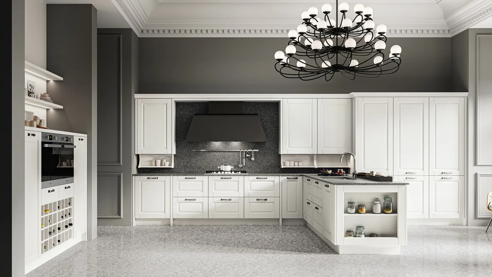 Cucina Classica in laccato a poro aperto con penisola Asolo di Arredo3
