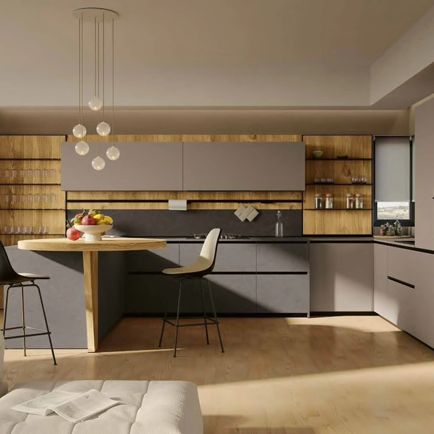 Cucina Moderna in pet e laminato con penisola MK11 di Gentili Cucine